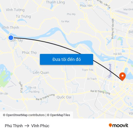 Phú Thịnh to Vĩnh Phúc map
