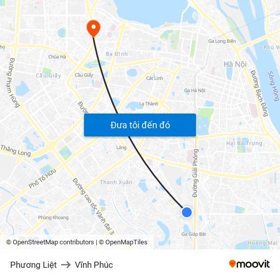 Phương Liệt to Vĩnh Phúc map