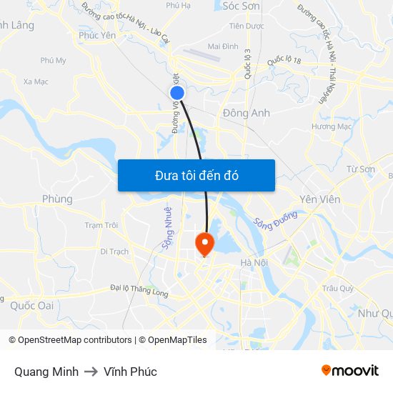 Quang Minh to Vĩnh Phúc map