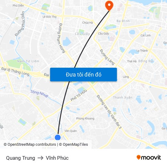 Quang Trung to Vĩnh Phúc map
