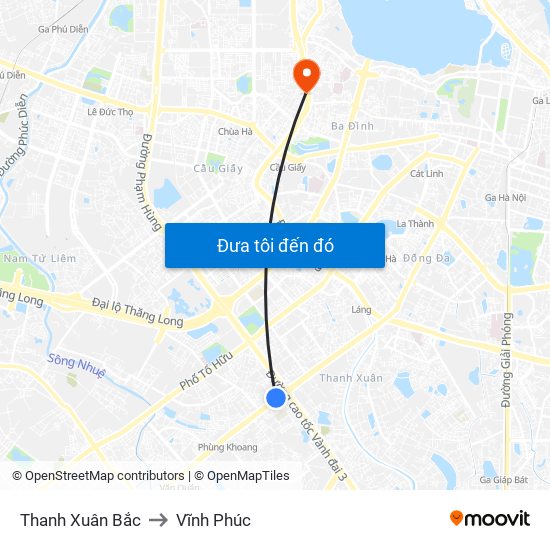 Thanh Xuân Bắc to Vĩnh Phúc map