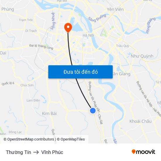 Thường Tín to Vĩnh Phúc map