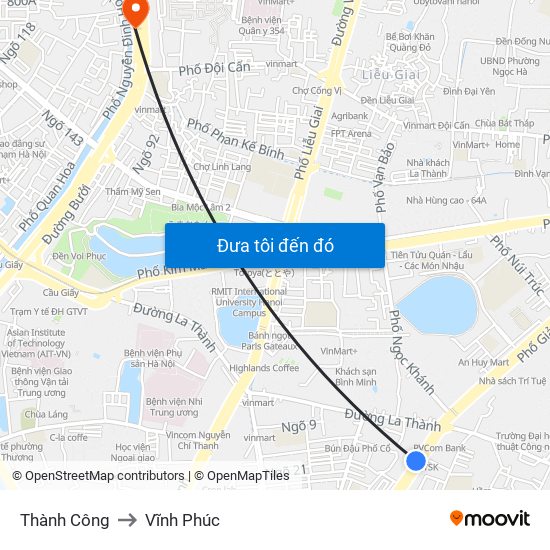 Thành Công to Vĩnh Phúc map