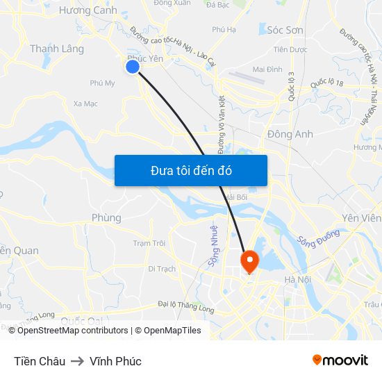 Tiền Châu to Vĩnh Phúc map