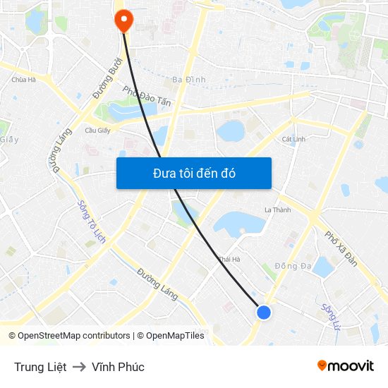 Trung Liệt to Vĩnh Phúc map