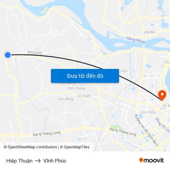 Hiệp Thuận to Vĩnh Phúc map