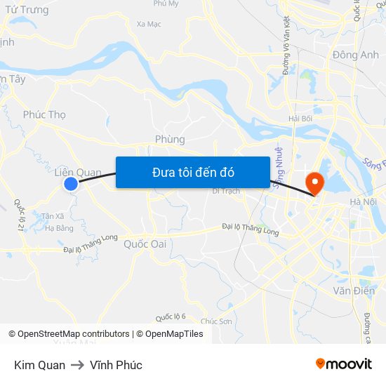 Kim Quan to Vĩnh Phúc map
