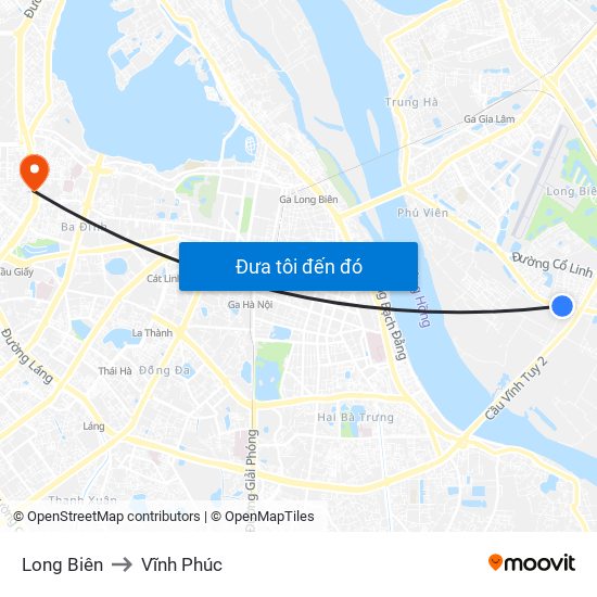 Long Biên to Vĩnh Phúc map