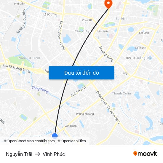 Nguyễn Trãi to Vĩnh Phúc map