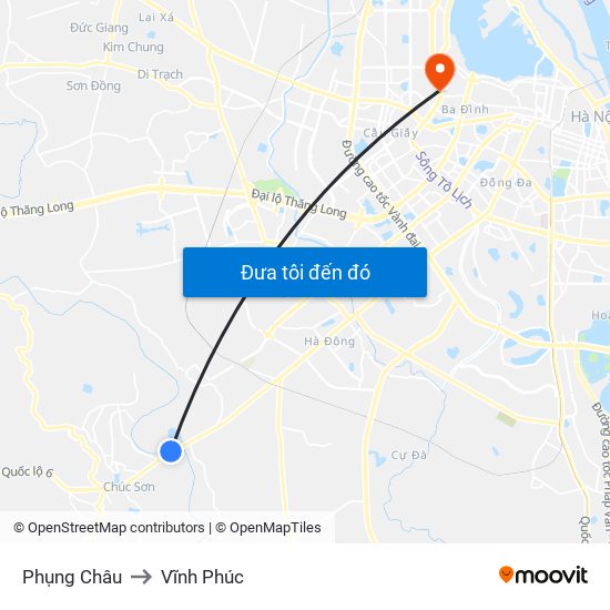 Phụng Châu to Vĩnh Phúc map