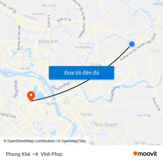 Phong Khê to Vĩnh Phúc map