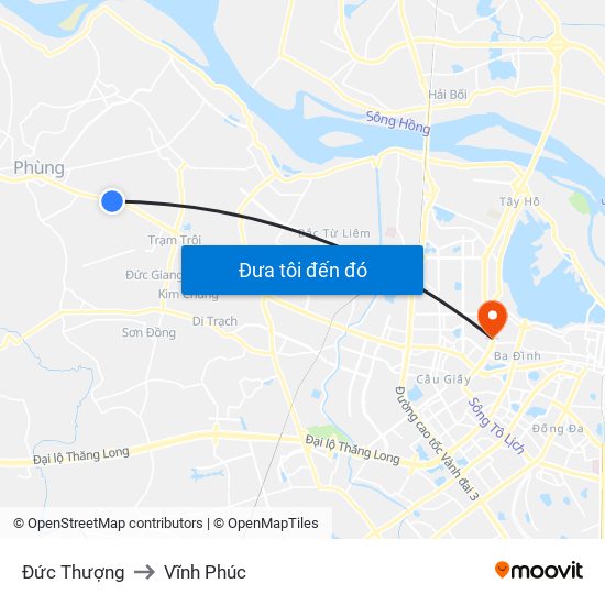 Đức Thượng to Vĩnh Phúc map