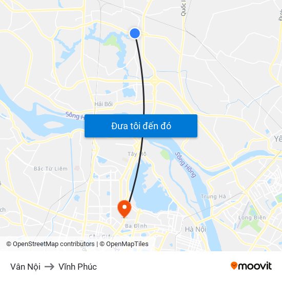 Vân Nội to Vĩnh Phúc map