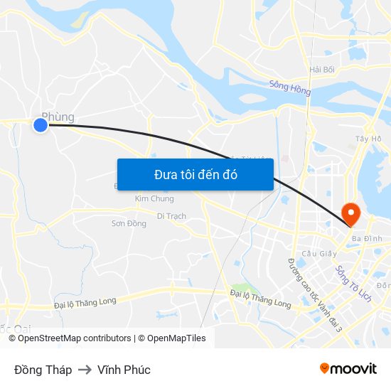 Đồng Tháp to Vĩnh Phúc map