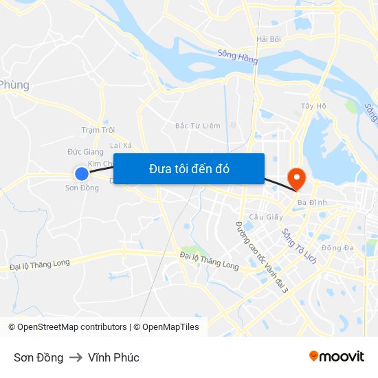 Sơn Đồng to Vĩnh Phúc map