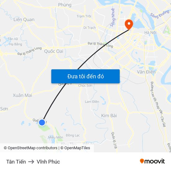 Tân Tiến to Vĩnh Phúc map