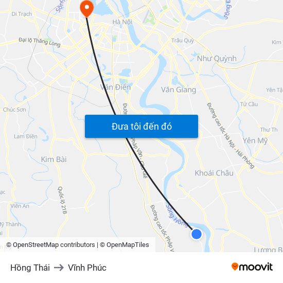 Hồng Thái to Vĩnh Phúc map