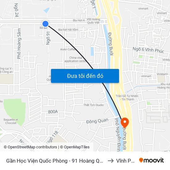 Gần Học Viện Quốc Phòng - 91 Hoàng Quốc Việt to Vĩnh Phúc map