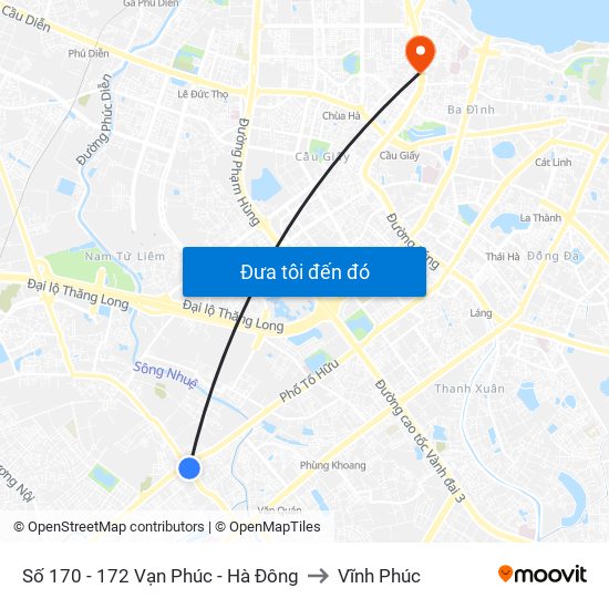 Số 170 - 172 Vạn Phúc - Hà Đông to Vĩnh Phúc map