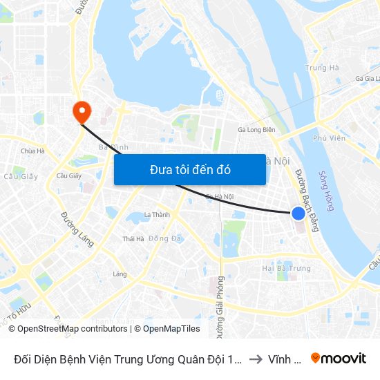 Đối Diện Bệnh Viện Trung Ương Quân Đội 108 - Trần Hưng Đạo to Vĩnh Phúc map