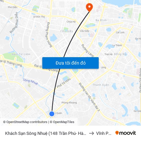 Khách Sạn Sông Nhuệ (148 Trần Phú- Hà Đông) to Vĩnh Phúc map