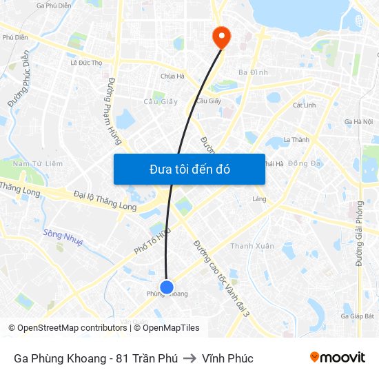 Ga Phùng Khoang - 81 Trần Phú to Vĩnh Phúc map