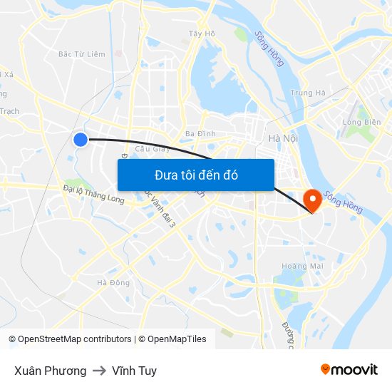 Xuân Phương to Vĩnh Tuy map