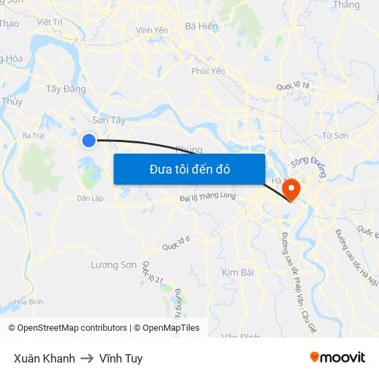 Xuân Khanh to Vĩnh Tuy map