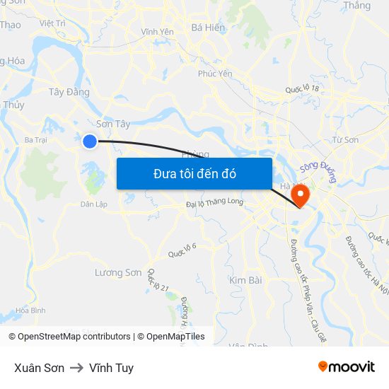 Xuân Sơn to Vĩnh Tuy map