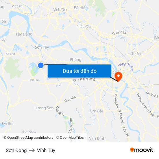 Sơn Đông to Vĩnh Tuy map