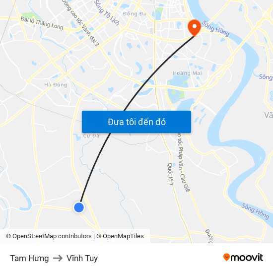 Tam Hưng to Vĩnh Tuy map