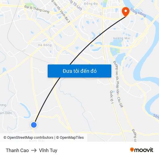 Thanh Cao to Vĩnh Tuy map