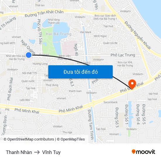 Thanh Nhàn to Vĩnh Tuy map