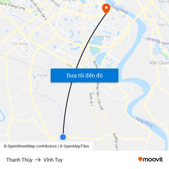 Thanh Thùy to Vĩnh Tuy map