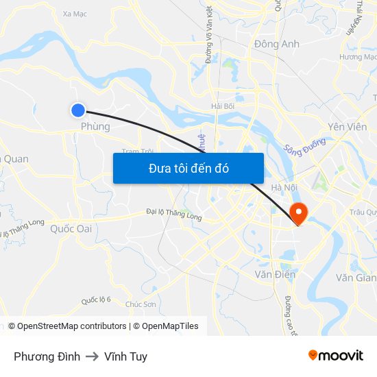 Phương Đình to Vĩnh Tuy map