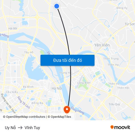 Uy Nỗ to Vĩnh Tuy map