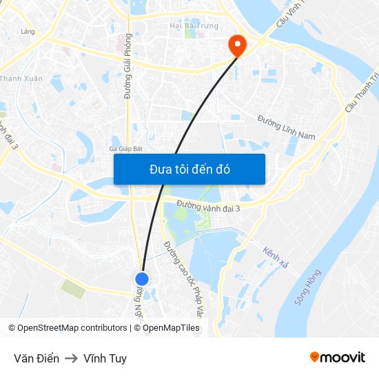 Văn Điển to Vĩnh Tuy map