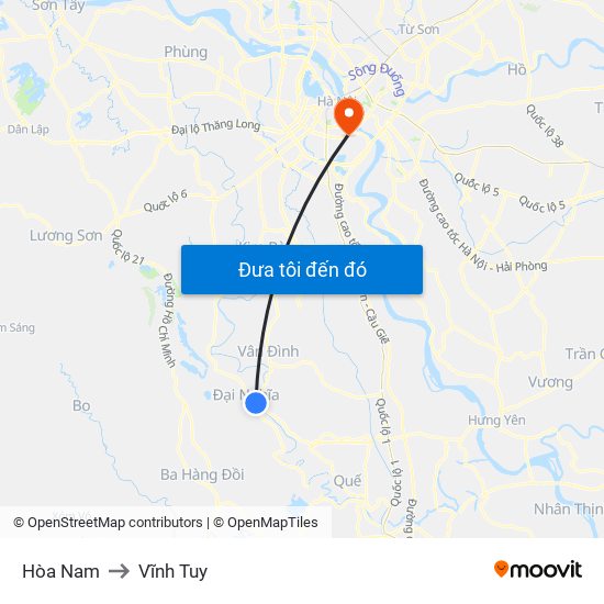 Hòa Nam to Vĩnh Tuy map
