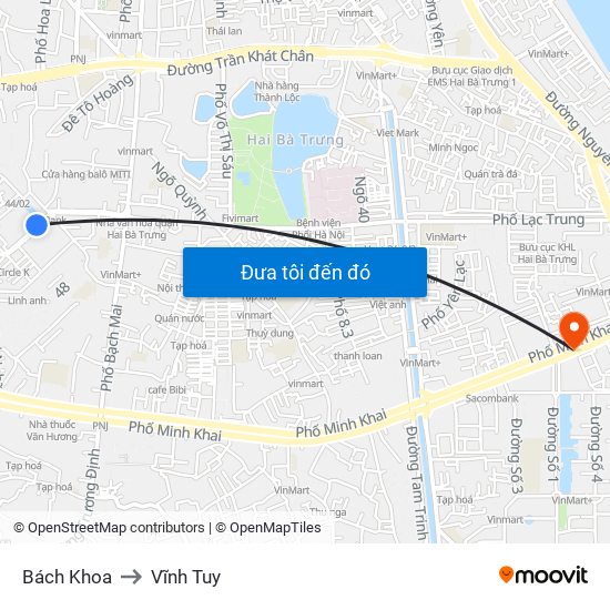 Bách Khoa to Vĩnh Tuy map