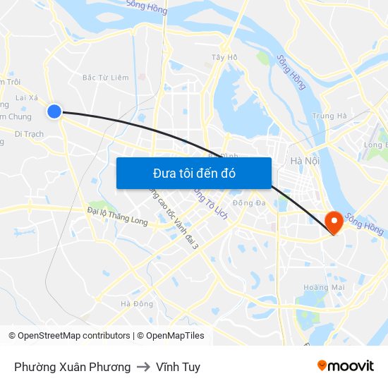 Phường Xuân Phương to Vĩnh Tuy map