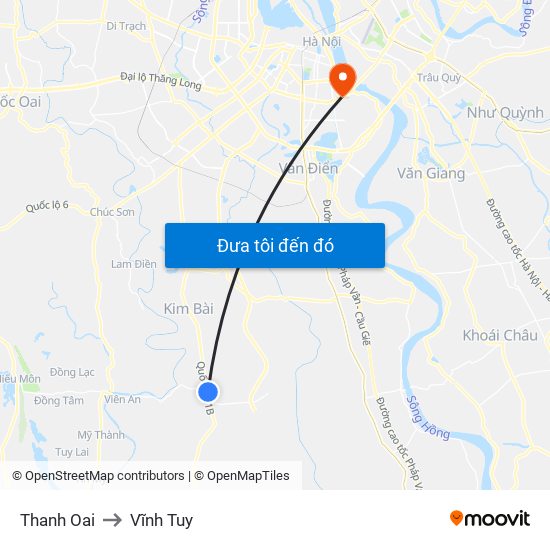 Thanh Oai to Vĩnh Tuy map