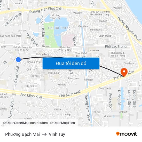 Phường Bạch Mai to Vĩnh Tuy map