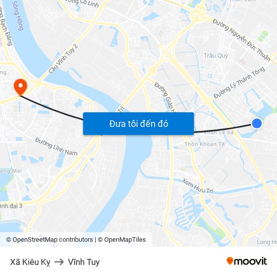 Xã Kiêu Kỵ to Vĩnh Tuy map