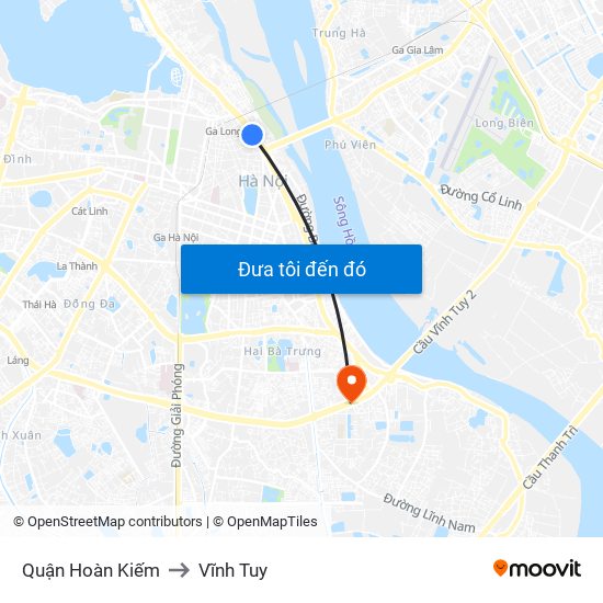 Quận Hoàn Kiếm to Vĩnh Tuy map