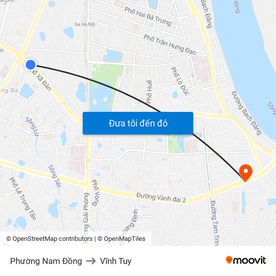 Phường Nam Đồng to Vĩnh Tuy map