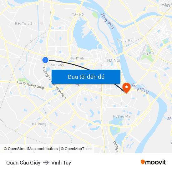 Quận Cầu Giấy to Vĩnh Tuy map