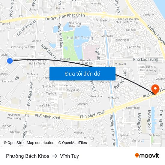 Phường Bách Khoa to Vĩnh Tuy map