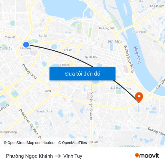 Phường Ngọc Khánh to Vĩnh Tuy map