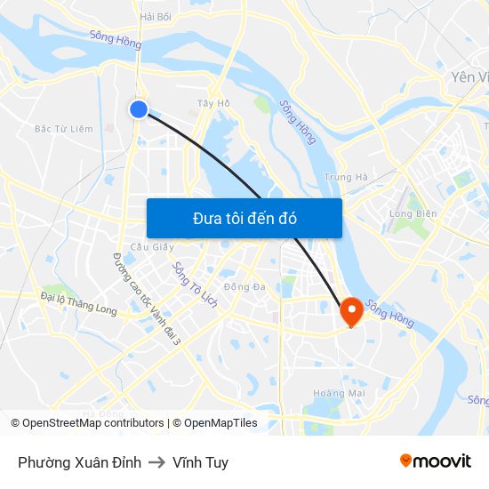 Phường Xuân Đỉnh to Vĩnh Tuy map