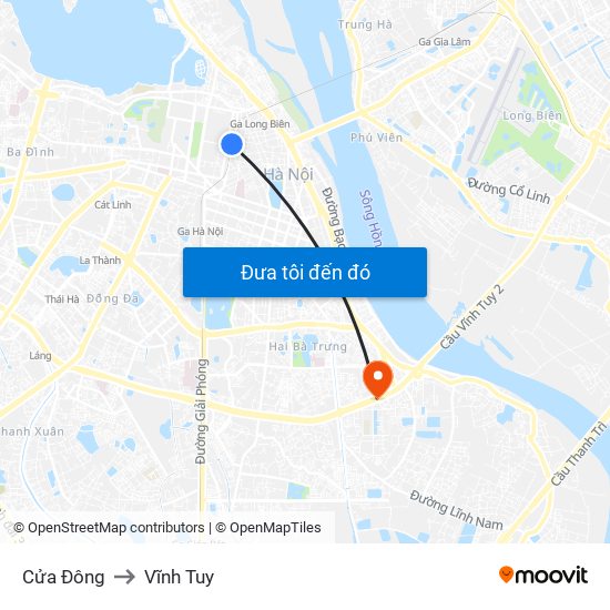 Cửa Đông to Vĩnh Tuy map
